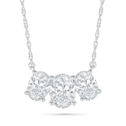 Oval White Lab-Created Sapphire Three Stone Necklace in Sterling Silver