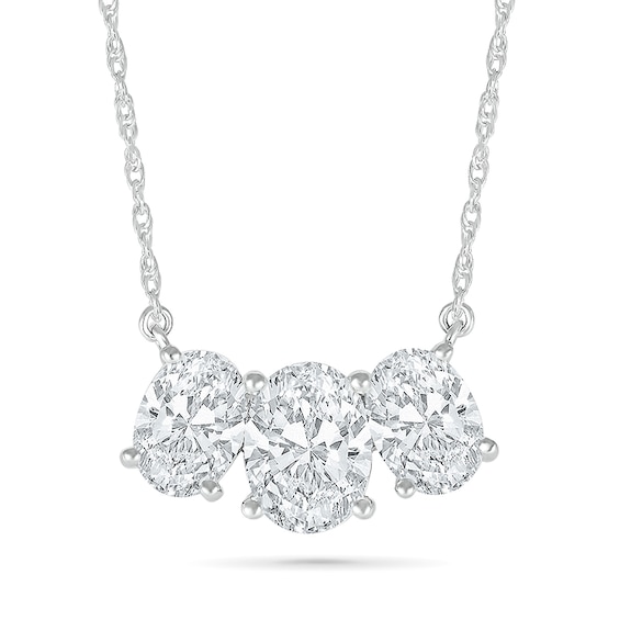 Oval White Lab-Created Sapphire Three Stone Necklace in Sterling Silver