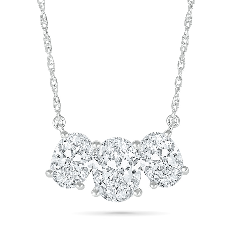 Main Image 1 of Oval White Lab-Created Sapphire Three Stone Necklace in Sterling Silver