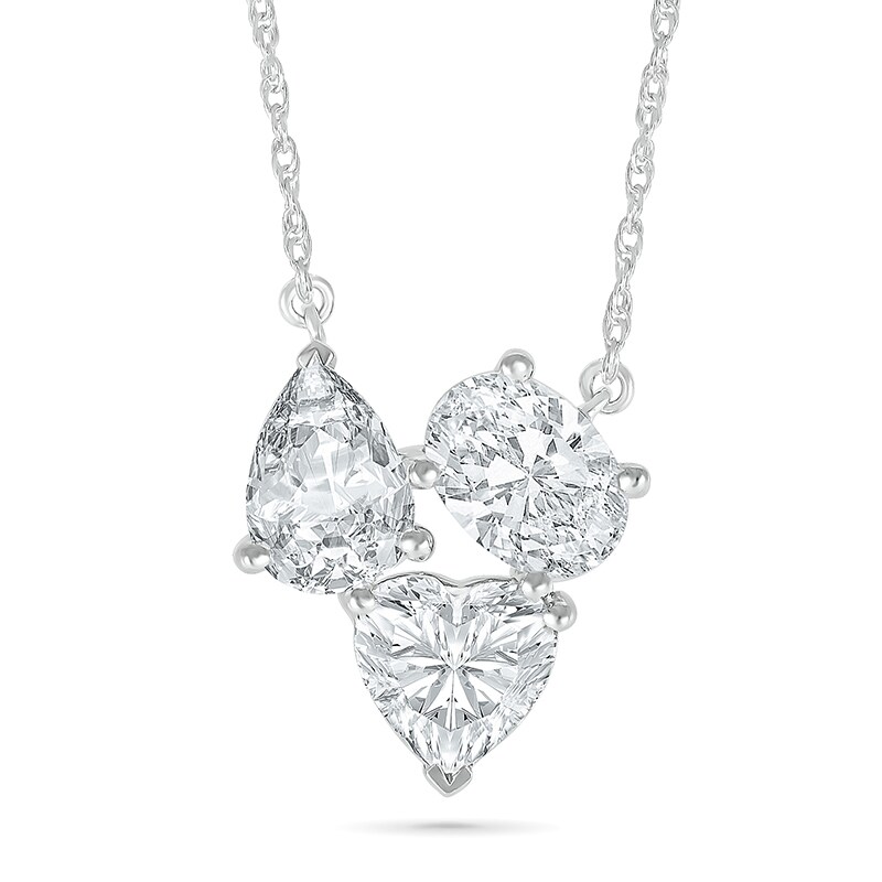 Main Image 1 of Oval, Pear and Heart-Shaped White Lab-Created Sapphire Cluster Necklace in Sterling Silver