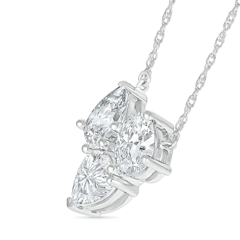Main Image 2 of Oval, Pear and Heart-Shaped White Lab-Created Sapphire Cluster Necklace in Sterling Silver