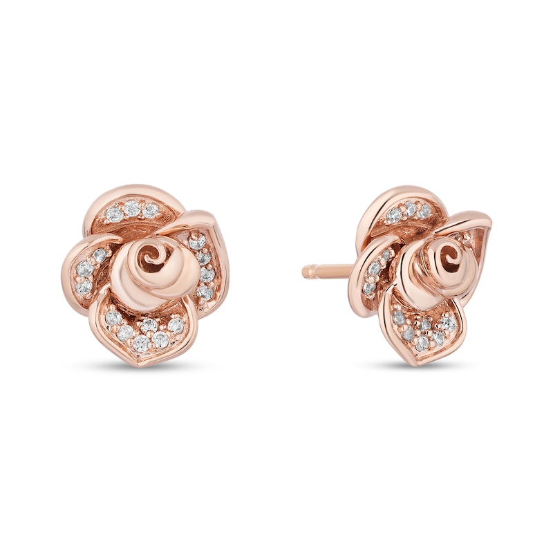 Main Image 1 of Enchanted Disney Belle 1/6 CT. T.W. Diamond Rose Stud Earrings in 10K Rose Gold