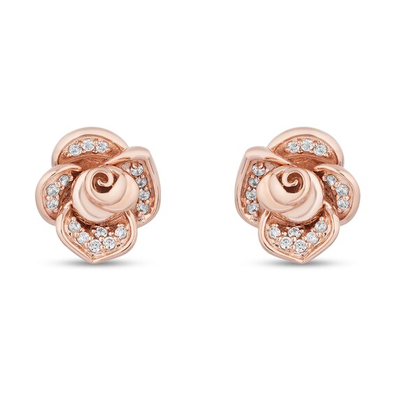 Enchanted Disney Belle 1/6 CT. T.w. Diamond Rose Stud Earrings in 10K Rose Gold