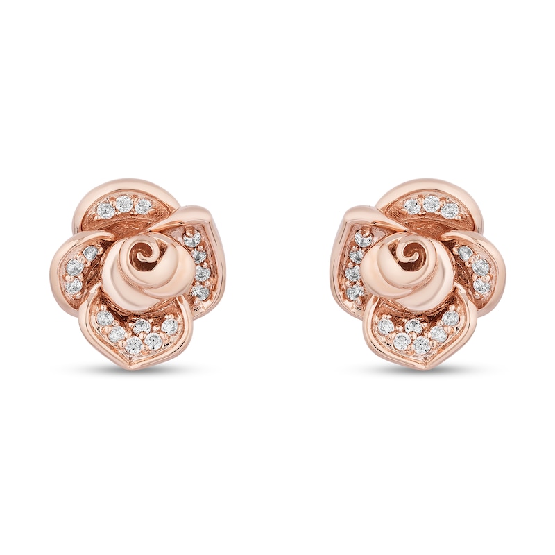 Main Image 2 of Enchanted Disney Belle 1/6 CT. T.W. Diamond Rose Stud Earrings in 10K Rose Gold