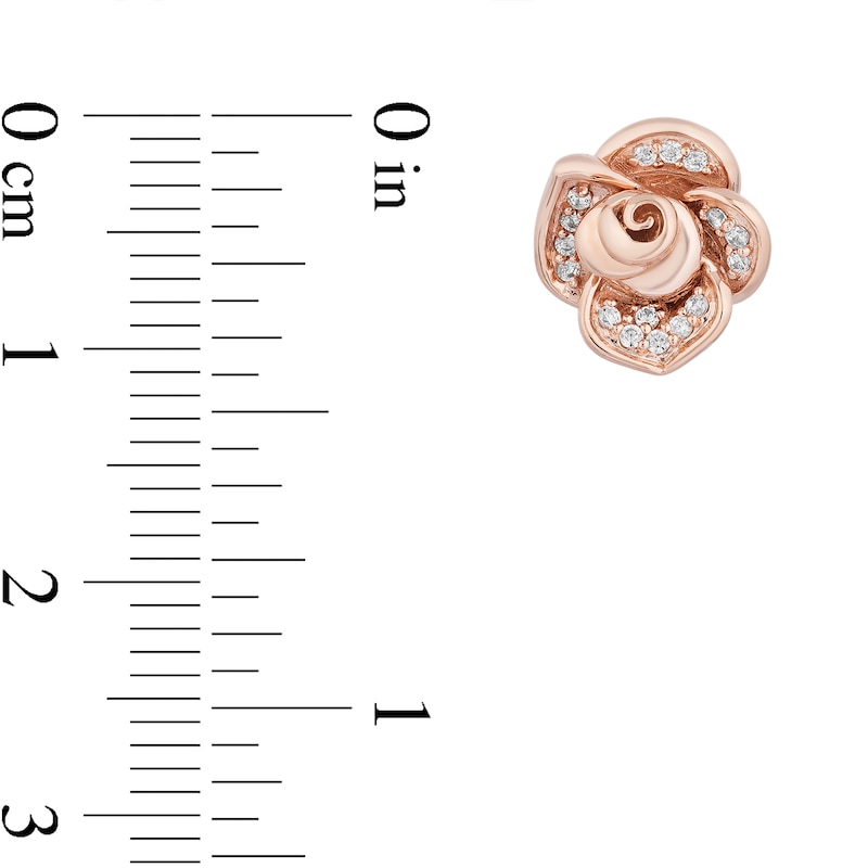 Main Image 3 of Enchanted Disney Belle 1/6 CT. T.W. Diamond Rose Stud Earrings in 10K Rose Gold
