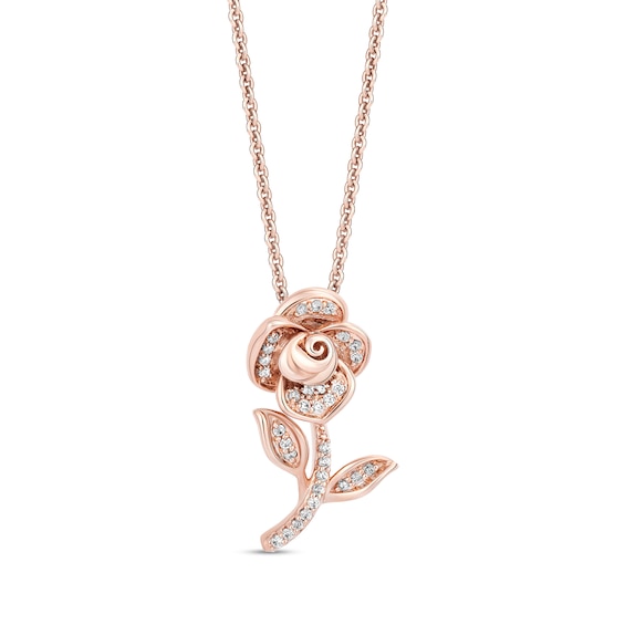 Enchanted Disney Belle 1/6 CT. T.w. Diamond Lined Rose Pendant in 10K Rose Gold