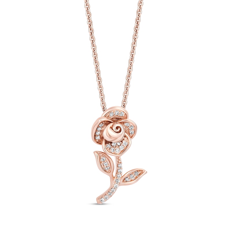 Main Image 1 of Enchanted Disney Belle 1/6 CT. T.W. Diamond Lined Rose Pendant in 10K Rose Gold