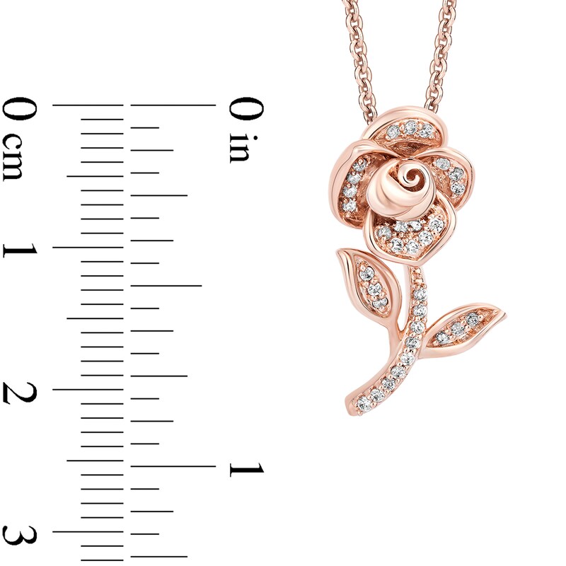 Main Image 3 of Enchanted Disney Belle 1/6 CT. T.W. Diamond Lined Rose Pendant in 10K Rose Gold