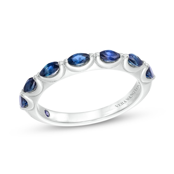 Vera Wang Love Collection Sideways Marquise Blue Sapphire Seven Stone Band in 14K White Gold