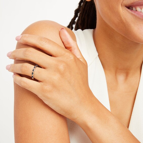 Vera Wang Love Collection Sideways Marquise Blue Sapphire Seven Stone Band in 14K White Gold