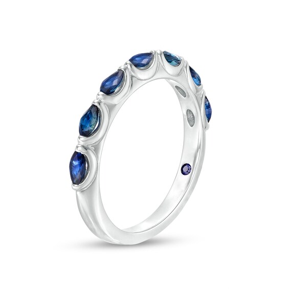 Vera Wang Love Collection Sideways Marquise Blue Sapphire Seven Stone Band in 14K White Gold