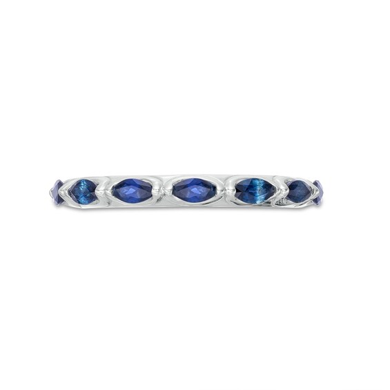 Vera Wang Love Collection Sideways Marquise Blue Sapphire Seven Stone Band in 14K White Gold