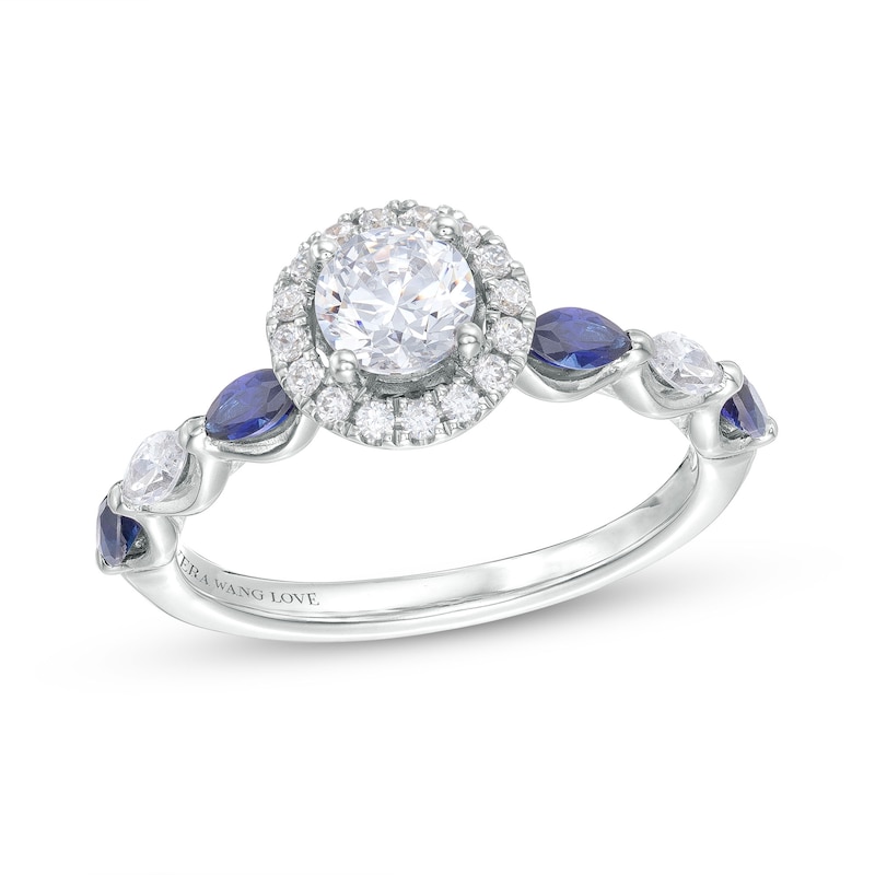 Main Image 1 of Vera Wang Love Collection 3/4 CT. T.W. Diamond and Marquise Blue Sapphire Engagement Ring in 14K White Gold