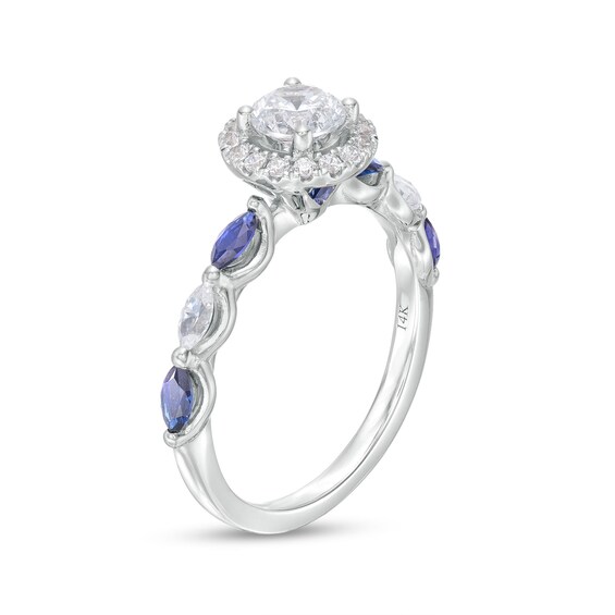 Vera Wang Love Collection 3/4 CT. T.w. Diamond and Marquise Blue Sapphire Engagement Ring in 14K White Gold