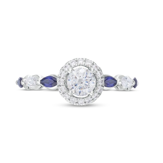 Vera Wang Love Collection 3/4 CT. T.w. Diamond and Marquise Blue Sapphire Engagement Ring in 14K White Gold