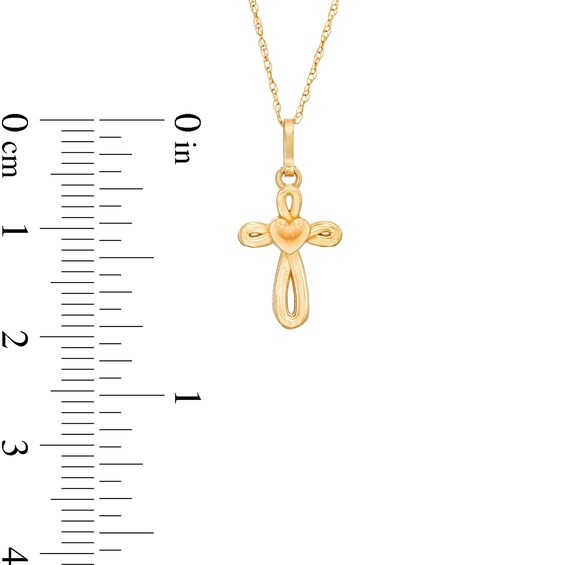 Child's Looping Cross with Heart Pendant in 14K Gold - 15"