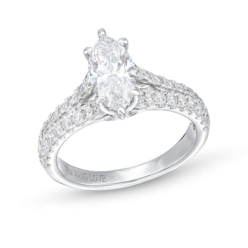 Main Image 1 of TRUE Lab-Grown Diamonds by Vera Wang Love 1-3/8 CT. T.W. Marquise Split Shank Engagement Ring in 14K White Gold