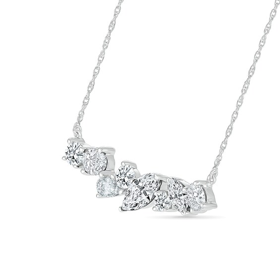 Multi-Shaped White Lab-Created Sapphire Cluster Line Necklace in Sterling Silver