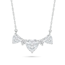 Heart-Shaped White Lab-Created Sapphire Alternating Necklace in Sterling Silver