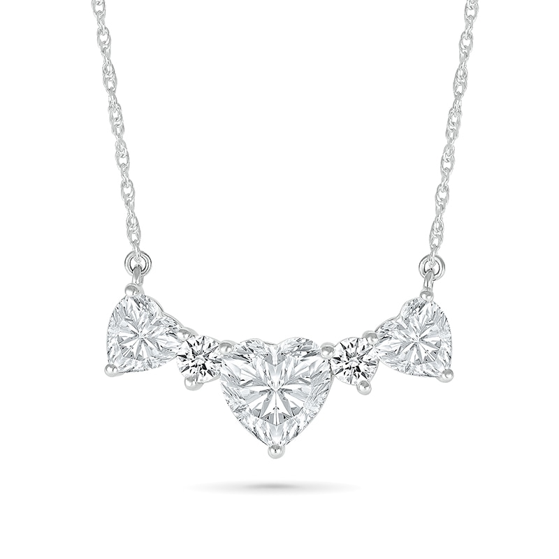 Main Image 1 of Heart-Shaped White Lab-Created Sapphire Alternating Necklace in Sterling Silver