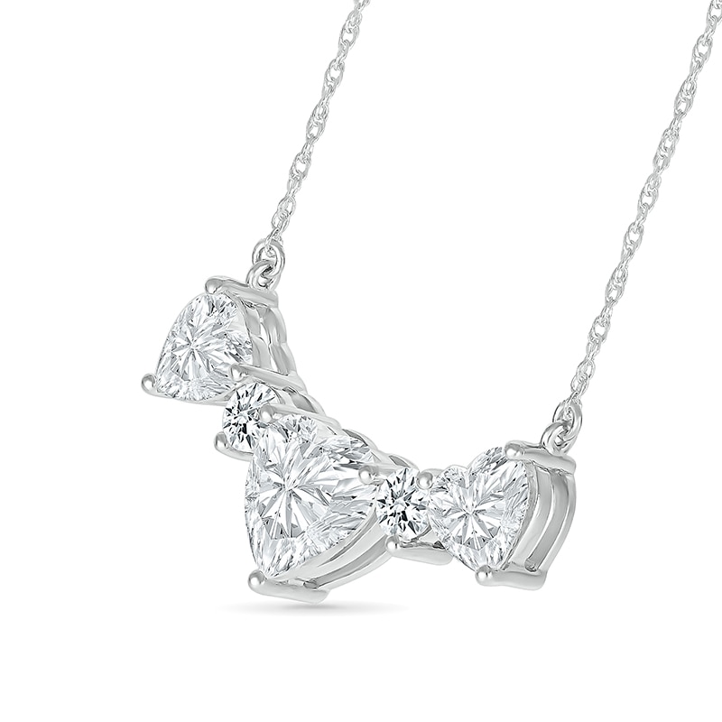 Main Image 2 of Heart-Shaped White Lab-Created Sapphire Alternating Necklace in Sterling Silver