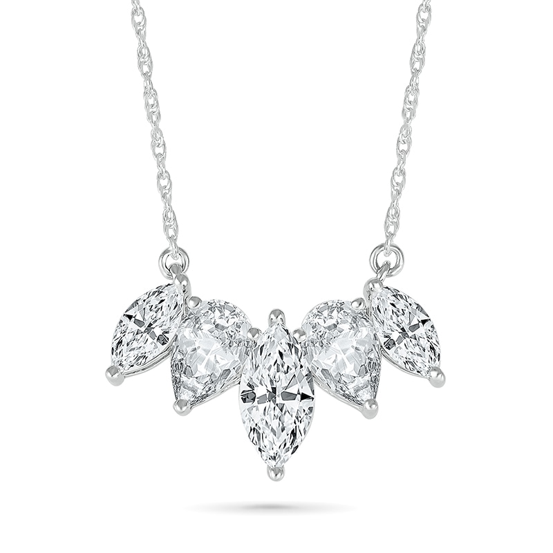 Main Image 1 of Alternating Marquise and Pear-Shaped White Lab-Created Sapphire Necklace in Sterling Silver