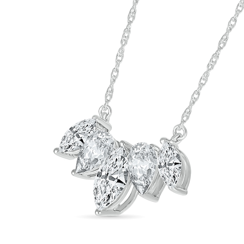 Main Image 2 of Alternating Marquise and Pear-Shaped White Lab-Created Sapphire Necklace in Sterling Silver