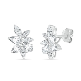 Marquise and Pear-Shaped White Lab-Created Sapphire Cluster Stud Earrings in Sterling Silver
