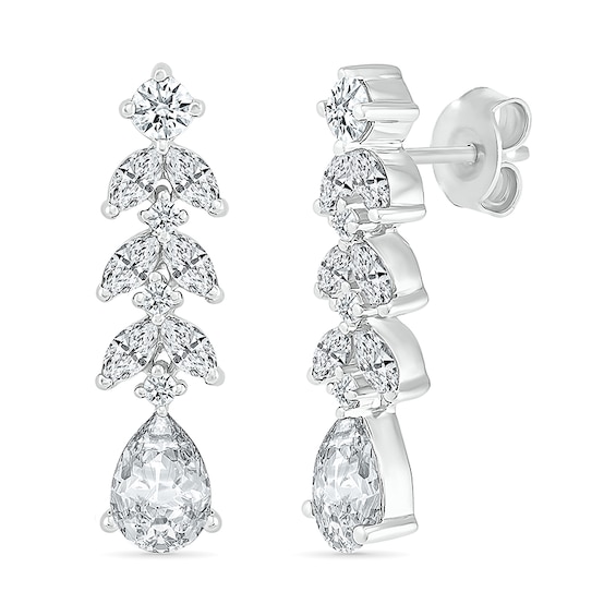 Pear-Shaped and Marquise White Lab-Created Sapphire Vine Drop Earrings in Sterling Silver