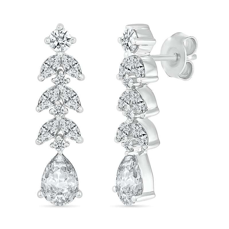 Main Image 1 of Pear-Shaped and Marquise White Lab-Created Sapphire Vine Drop Earrings in Sterling Silver