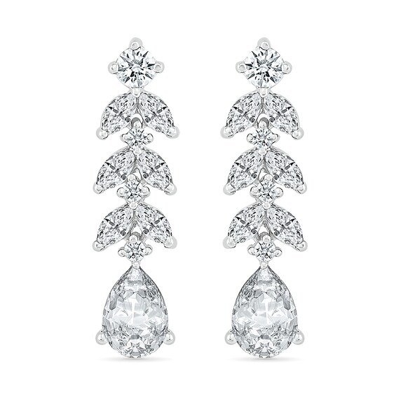 Pear-Shaped and Marquise White Lab-Created Sapphire Vine Drop Earrings in Sterling Silver