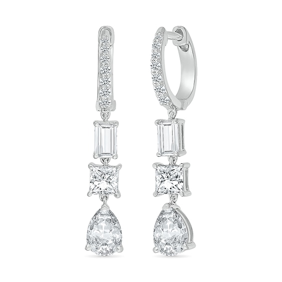 Multi-Shaped White Lab-Created Sapphire Dangle Drop Earrings in Sterling Silver