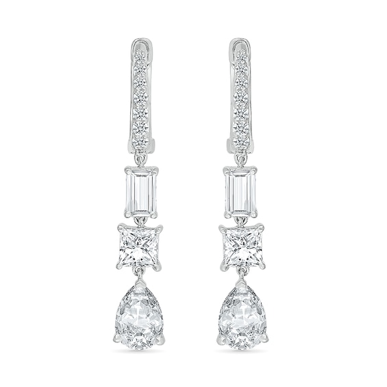 Multi-Shaped White Lab-Created Sapphire Dangle Drop Earrings in Sterling Silver