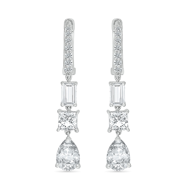 Main Image 2 of Multi-Shaped White Lab-Created Sapphire Dangle Drop Earrings in Sterling Silver