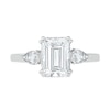 Thumbnail Image 3 of Emerald-Cut and Pear-Shaped White Lab-Created Sapphire Three Stone Ring in Sterling Silver