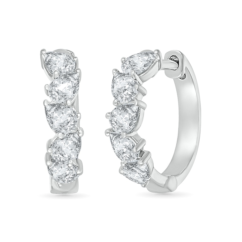 Main Image 1 of Pear-Shaped White Lab-Created Sapphire Hoop Earrings in Sterling Silver