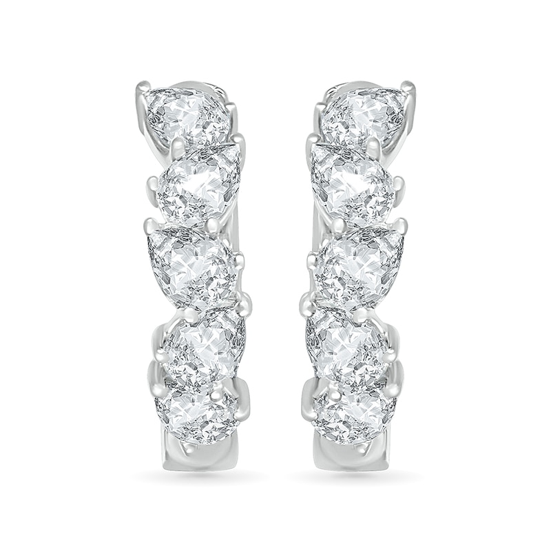 Main Image 2 of Pear-Shaped White Lab-Created Sapphire Hoop Earrings in Sterling Silver