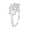 Thumbnail Image 2 of Emerald-Cut White Lab-Created Sapphire Three Stone Ring in Sterling Silver