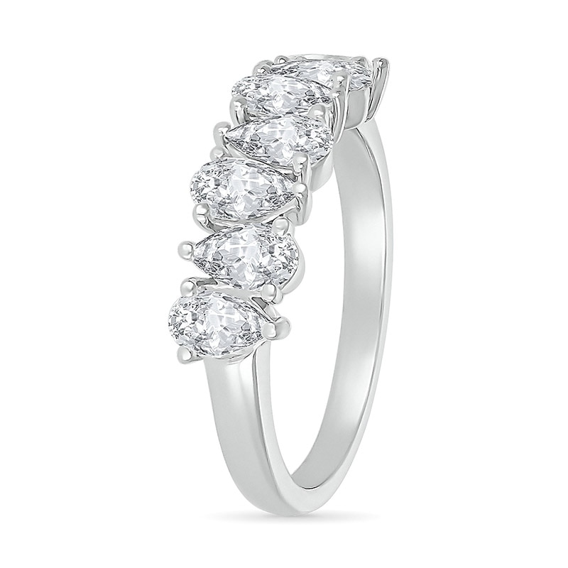 Main Image 2 of Alternating Pear-Shaped White Lab-Created Sapphire Ring in Sterling Silver