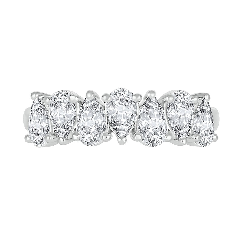 Main Image 3 of Alternating Pear-Shaped White Lab-Created Sapphire Ring in Sterling Silver