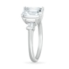 Thumbnail Image 2 of Emerald-Cut and Baguette White Lab-Created Sapphire Collar Three Stone Ring in Sterling Silver