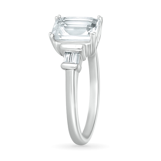Emerald-Cut and Baguette White Lab-Created Sapphire Collar Three Stone Ring in Sterling Silver