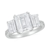 Thumbnail Image 1 of Emerald-Cut White Lab-Created Sapphire Lined Three Stone Ring in Sterling Silver