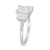 Thumbnail Image 2 of Emerald-Cut White Lab-Created Sapphire Lined Three Stone Ring in Sterling Silver