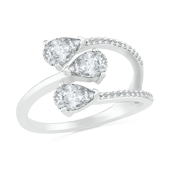 Pear-Shaped White Lab-Created Sapphire Open Wrap Ring in Sterling Silver