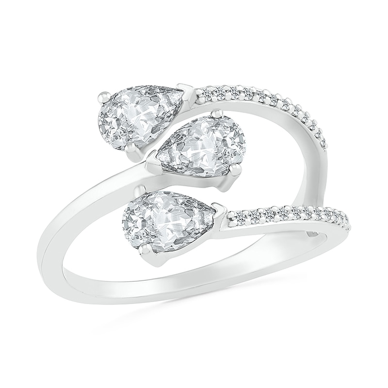 Main Image 1 of Pear-Shaped White Lab-Created Sapphire Open Wrap Ring in Sterling Silver