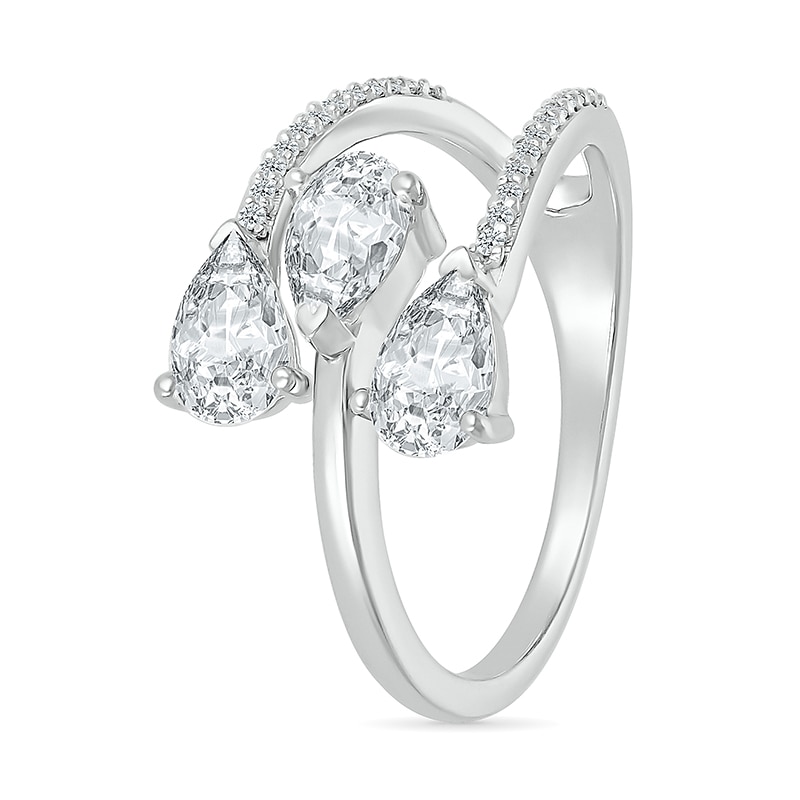 Main Image 2 of Pear-Shaped White Lab-Created Sapphire Open Wrap Ring in Sterling Silver