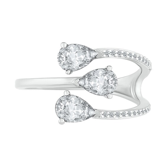 Pear-Shaped White Lab-Created Sapphire Open Wrap Ring in Sterling Silver