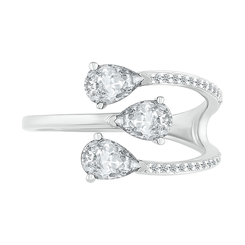 Main Image 3 of Pear-Shaped White Lab-Created Sapphire Open Wrap Ring in Sterling Silver