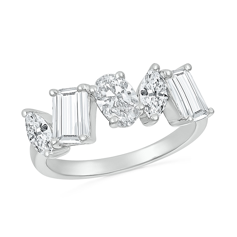 Main Image 1 of Multi-Shaped White Lab-Created Sapphire Art Deco Ring in Sterling Silver